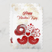 ハッピーヴァレンティーンズデイスイープハートラブバードカード 招待状 (正面/裏面)