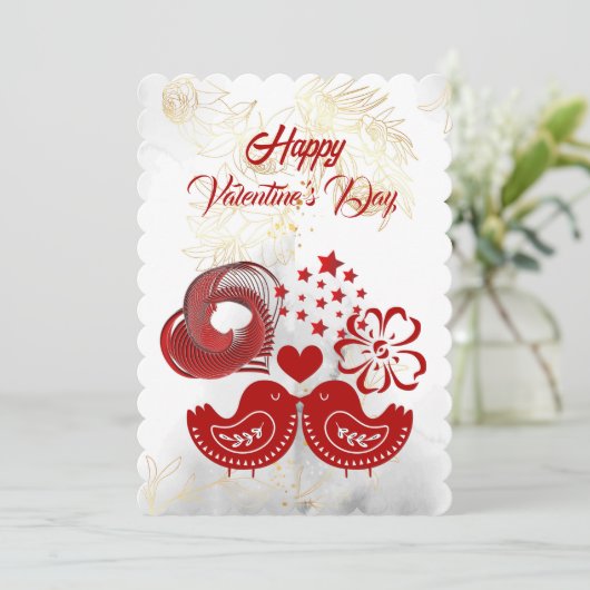 ハッピーヴァレンティーンズデイスイープハートラブバードカード 招待状 (スタンド正面)