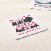 ハッピーヴァレンティーンズデイスタンダードプードルドッグ スクエアペーパーコースター (アングル)