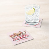 ハッピーヴァレンティーンズデイチワフアフアドッグ スクエアペーパーコースター (インサイチュ)