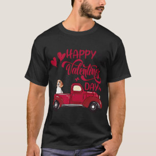 ハッピーヴァレンティーンズデイト運ラックハートズビーグルL Tシャツ