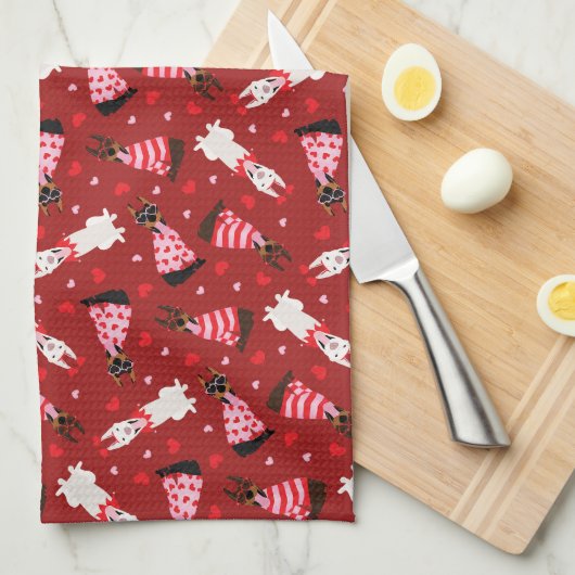 ハッピーヴァレンティーンズデイドベルマンドッグス キッチンタオル (四つ折り)