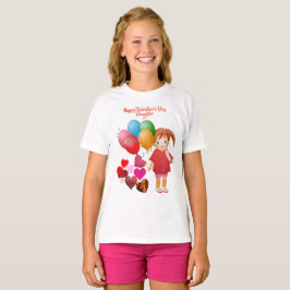 ハッピーヴァレンティーンズデイドーターバルーンハートかわいい Tシャツ
