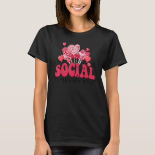 ハッピーヴァレンティーンズデイハートおもしろい棒つきキャンデーソーシャルW Tシャツ