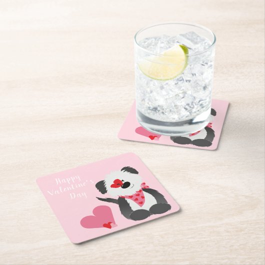 ハッピーヴァレンティーンズデイパピーハートピンク スクエアペーパーコースター (インサイチュ)