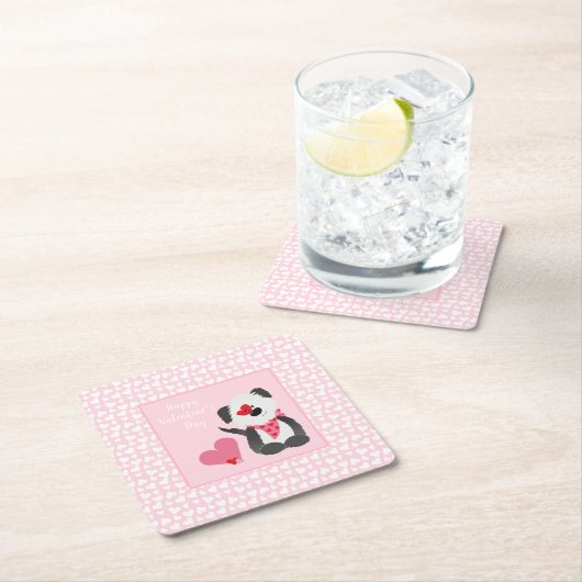 ハッピーヴァレンティーンズデイパピーハートピンク スクエアペーパーコースター (インサイチュ)