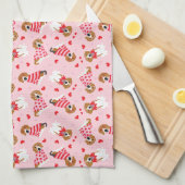 ハッピーヴァレンティーンズデイビーグルドッグス キッチンタオル (四つ折り)