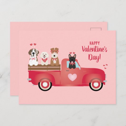 ハッピーヴァレンティーンズデイピックアップトラックラブドッグ シーズンポストカード (正面/裏面)
