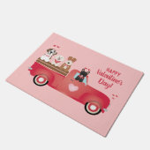 ハッピーヴァレンティーンズデイピックアップトラックラブドッグ ドアマット (アングル)