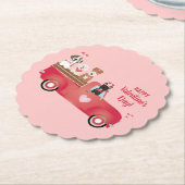ハッピーヴァレンティーンズデイピックアップトラックラブドッグ ペーパーコースター (アングル)