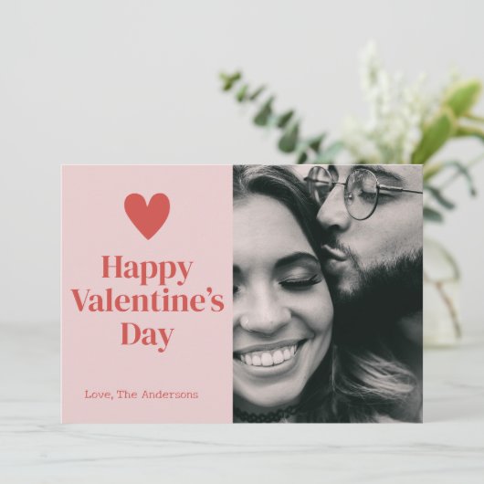 ハッピーヴァレンティーンズデイピンク赤いハートフォトカード サンキューカード (スタンド正面)