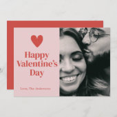 ハッピーヴァレンティーンズデイピンク赤いハートフォトカード サンキューカード (正面/裏面)