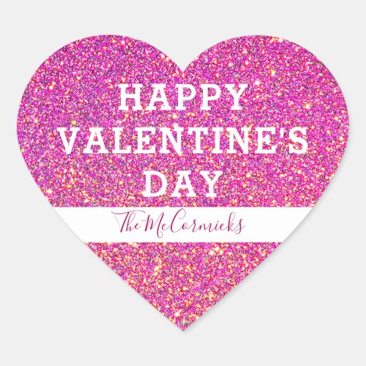 ハッピーヴァレンティーンズデイピンク金ゴールドグリッター ハートシール (正面)