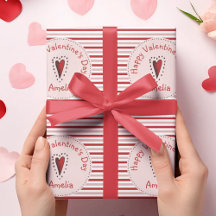 ハッピーヴァレンティーンズデイピンク&レッドストライプズ