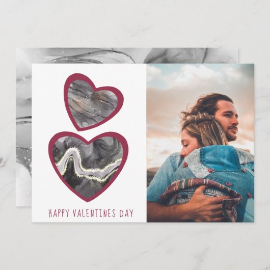 ハッピーヴァレンティーンズデイブラック&赤いハート シーズンカード (正面/裏面)