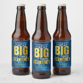 ハッピーヴァレンティーンズデイブルーモダン金ゴールド ビールラベル (ボトル)