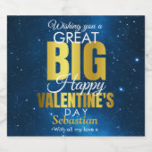 ハッピーヴァレンティーンズデイブルーモダン金ゴールド ビールラベル (シングルラベル)