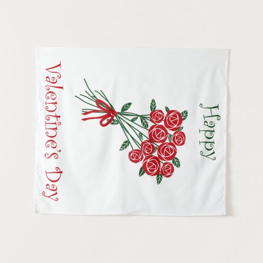 ハッピーヴァレンティーンズデイブーケ赤い花 タペストリー (正面(横))