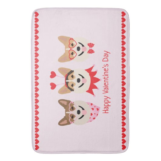 ハッピーヴァレンティーンズデイペンブロークウェルシュコーギードッグ バスマット (正面縦)