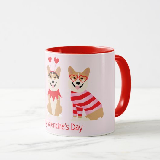 ハッピーヴァレンティーンズデイペンブロークウェルシュコーギードッグ マグカップ (正面右)