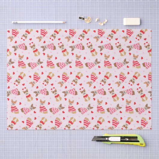 ハッピーヴァレンティーンズデイペンブロークウェルシュコーギードッグ 薄葉紙 (クラフト)