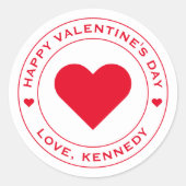 ハッピーヴァレンティーンズデイホワイト赤いハートシユニークック ラウンドシール (正面)