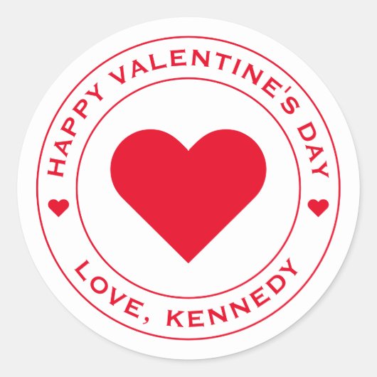 ハッピーヴァレンティーンズデイホワイト赤いハートシユニークック ラウンドシール (正面)