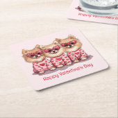 ハッピーヴァレンティーンズデイポメラニア犬ドッグス スクエアペーパーコースター (アングル)