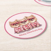 ハッピーヴァレンティーンズデイポメラニア犬ドッグス ラウンドペーパーコースター (アングル)