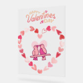 ハッピーヴァレンティーンズデイラブバーズピンクハートリース アクリルサイン (傾斜)