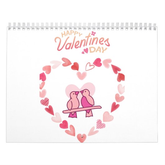 ハッピーヴァレンティーンズデイラブバーズピンクハートリース カレンダー (カバー)