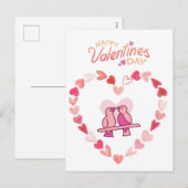 ハッピーヴァレンティーンズデイラブバーズピンクハートリース シーズンポストカード (正面/裏面)