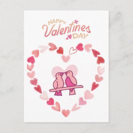ハッピーヴァレンティーンズデイラブバーズピンクハートリース シーズンポストカード