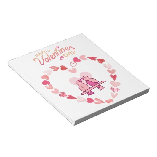 ハッピーヴァレンティーンズデイラブバーズピンクハートリース ノートパッド (アングル)