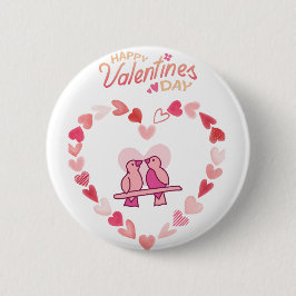 ハッピーヴァレンティーンズデイラブバーズピンクハートリース 缶バッジ