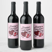 ハッピーヴァレンティーンズデイレオパードプレイドラブハート ワインラベル (ボトル)