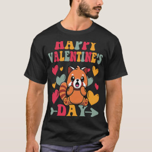 ハッピーヴァレンティーンズデイレッドパンダハートラブグルーヴィ Tシャツ