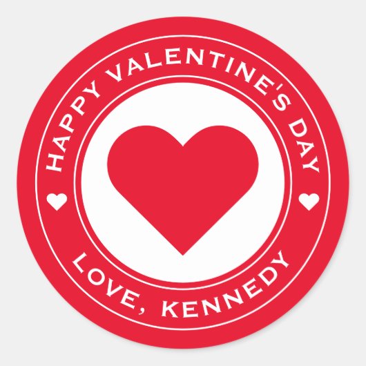 ハッピーヴァレンティーンズデイレッドホワイトハートシックユニーク ラウンドシール (正面)