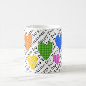 ハッピーヴァレンティーンズデイ文字カラフルハートラブ コーヒーマグカップ (中央)