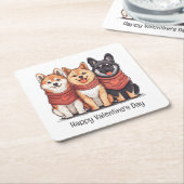 ハッピーヴァレンティーンズデイ柴犬ドッグス スクエアペーパーコースター (アングル)