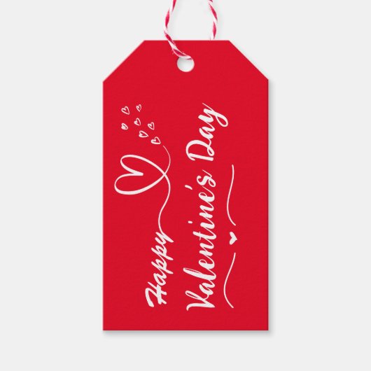 ハッピーヴァレンティーンズデーシンプルラベルレッド&ホワイトギフト ギフトタグ (正面)