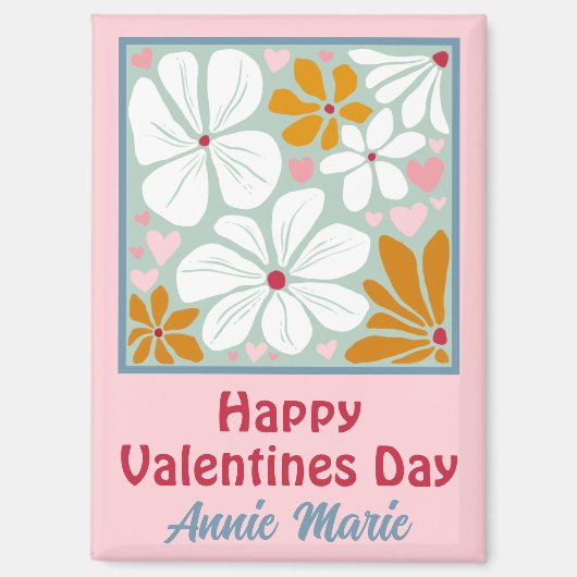 ハッピーヴァレンティーンズデーハートユニークボホの花 マグネット (正面)