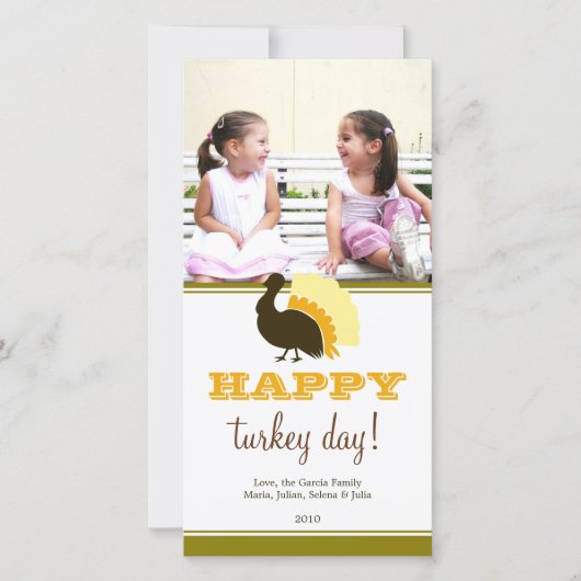 ハッピー七面鳥の日オレンジグリーンカスタムサンクスギビング シーズンカード (正面)