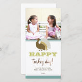 ハッピー七面鳥の日ブルーグリーンカスタム感謝祭 シーズンカード (正面/裏面)