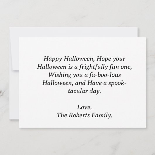 ハッピー不気味シーズン家族の写真カード，ハロウィーン (裏面)