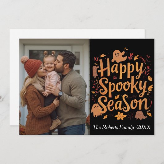 ハッピー不気味シーズン家族の写真カード，ハロウィーン (正面/裏面)