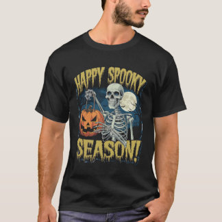 ハッピー不気味シーズン» Skeleton with Pumpkin Hallowe Tシャツ