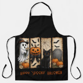 ハッピー不気味「ハロウィン幽霊黒猫 エプロン (正面)