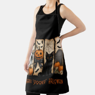 ハッピー不気味「ハロウィン幽霊黒猫 エプロン