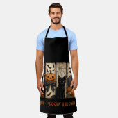 ハッピー不気味「ハロウィン幽霊黒猫 エプロン (着用した状態)